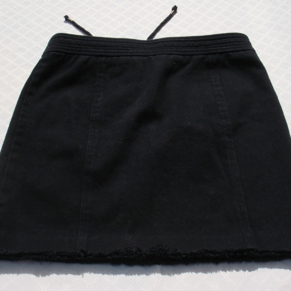 Polo Ralph Lauren Black Denim Boho Mini Skirt Fringe Hem Black Jeans Skirt 4 - Picture 5 of 13